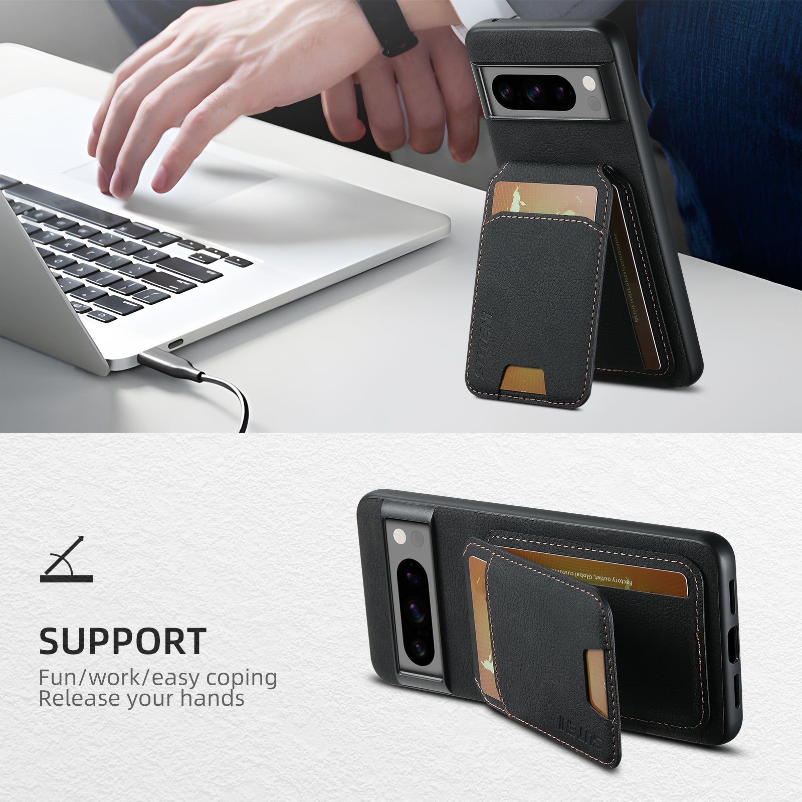 SUTENI H02 For Google Pixel 8 Pro Litchi Texture Case Vertical Flip Card Holder Protective Back Cover - Black SUTENI H02 For Google Pixel 8 Pro Litchi Texture Case Vertical Flip Card Holder Protective Back Cover - Black